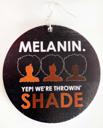 melanin yep were throwin shade earrings afrocentric accessories natural hair jewelry african american apparel fashion outfit idea gift cheap unique different urban accessory kwanzaa christmas birthday